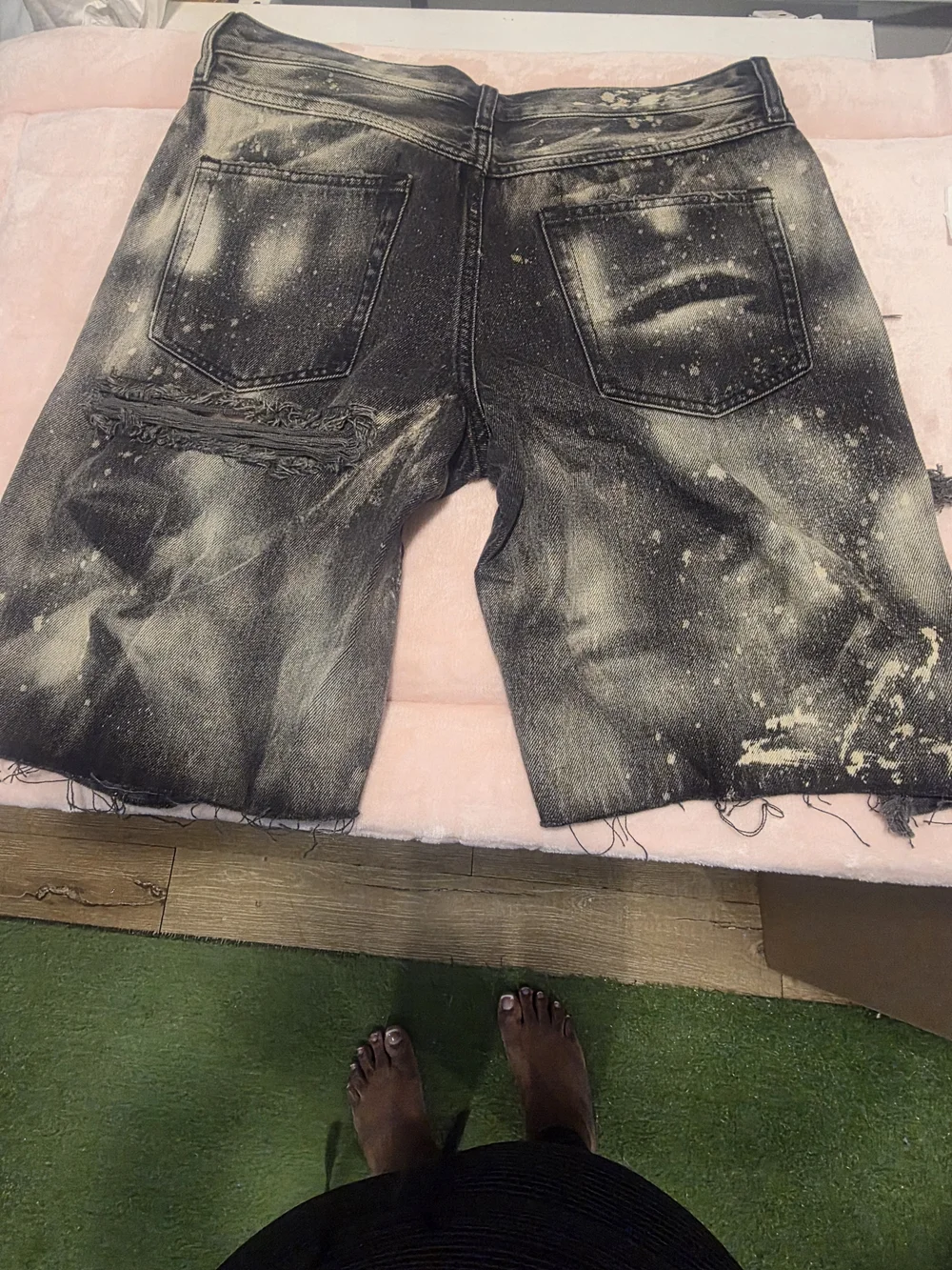 Free People Distressed Black  Ripped Jean Shorts